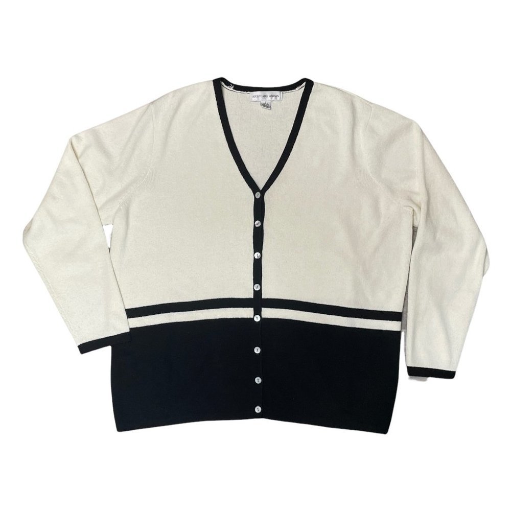 Vintage August Max Woman Cardigan Short Sleeve Top Set Off White Black Size X - Picture 4 of 13